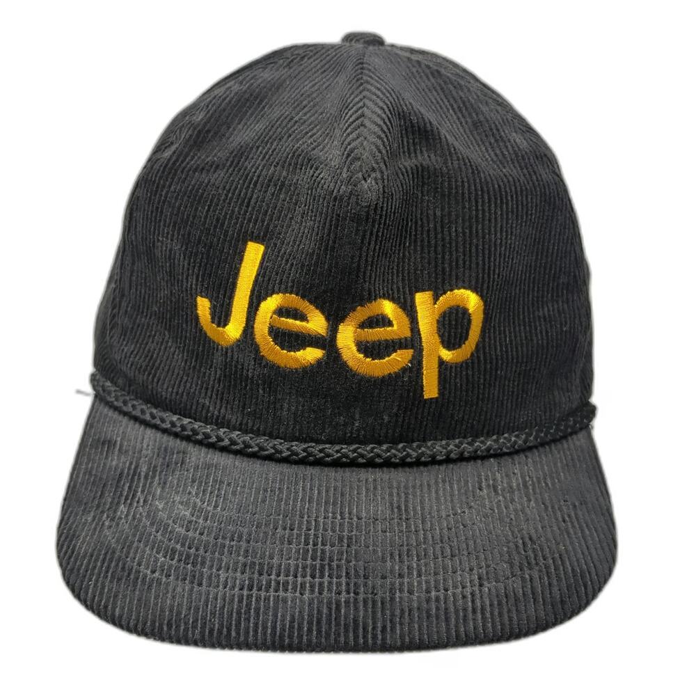 KC Jeep Trucker Black Hat One Size Corduroy Rope Brim Logo Embroidered Cotton